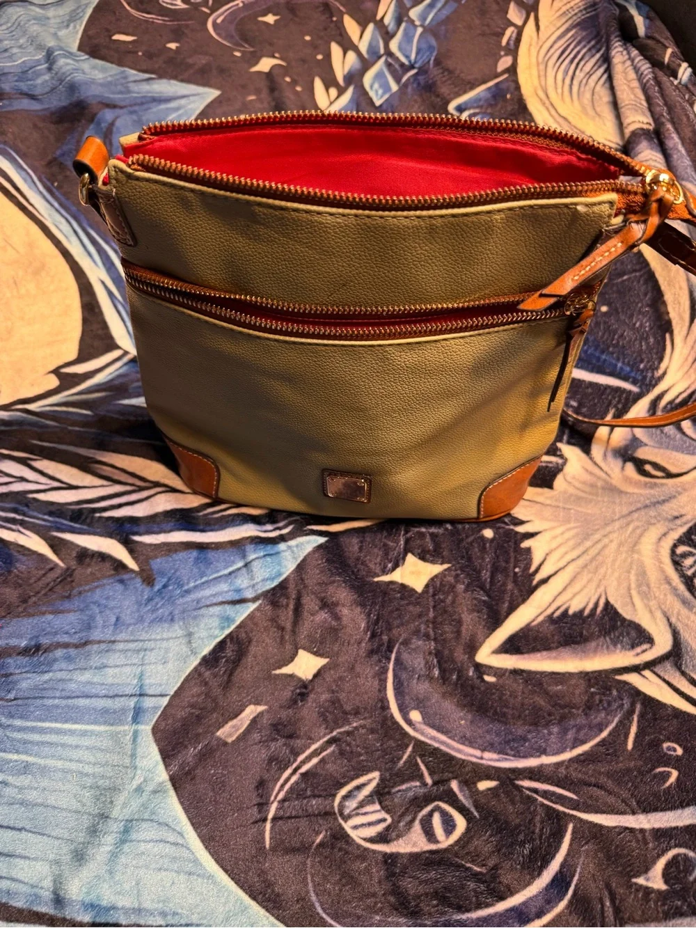 Dooney & Bourke Light Sage and Tan Pebble Leather Crossbody Messenger